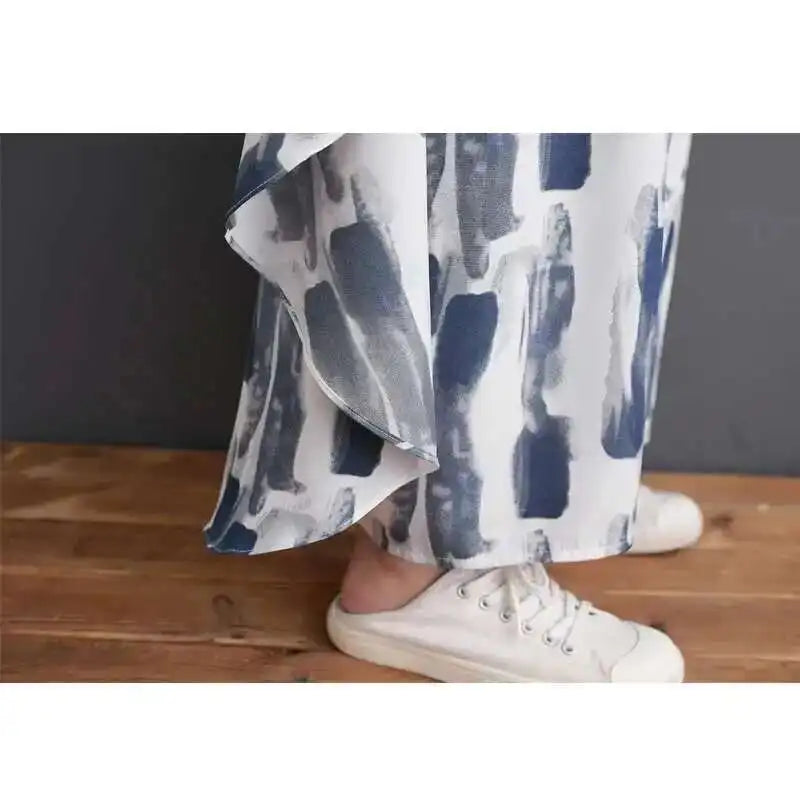[EWQ] Sweet Women's Denim Dress Patchwork Contrasting Print Design Big Zise Casual Clothing Beautiful Sing Dresses 16O1075