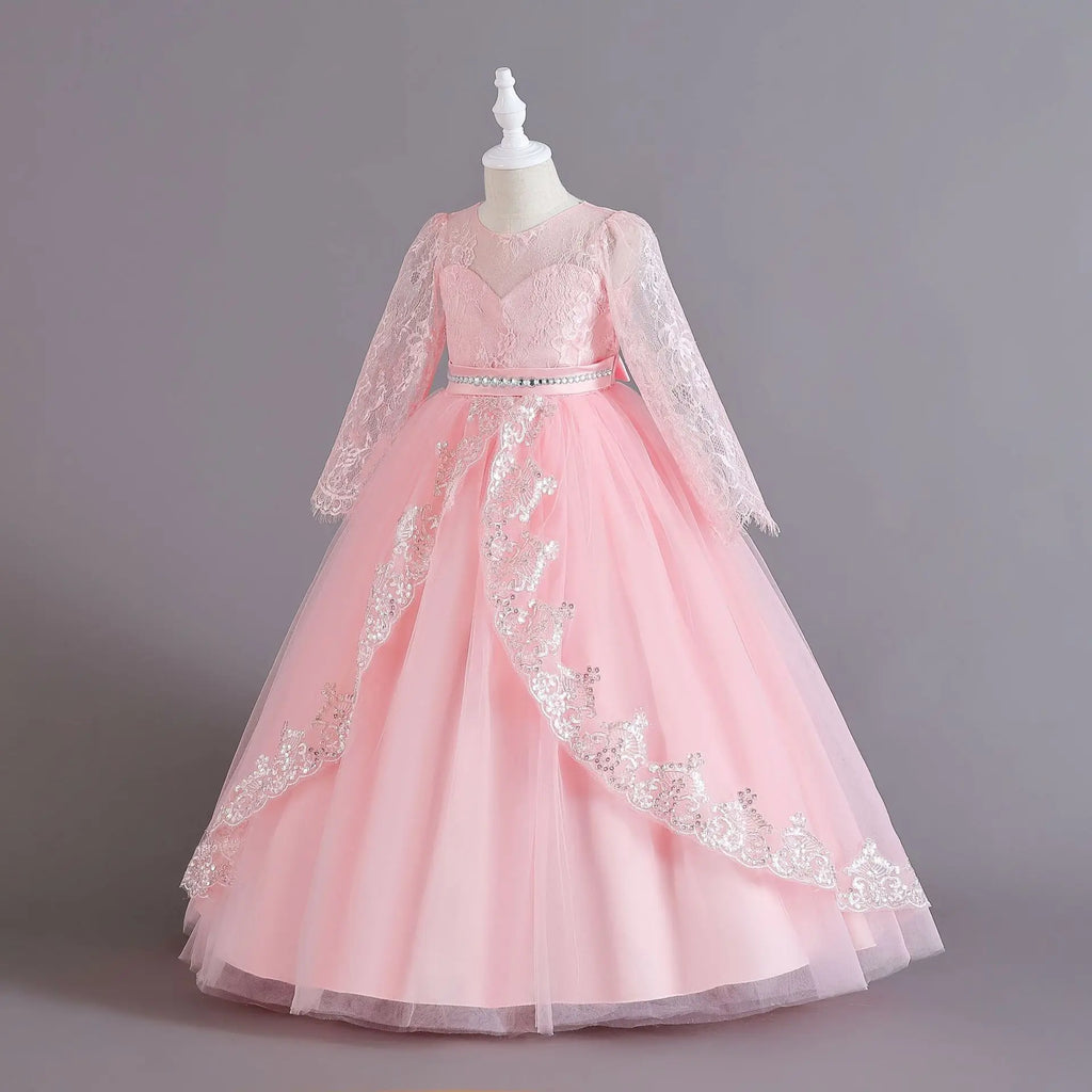 Girls' Long sleeved Princess Dress 4-12 Years Old Sequin Embroidered Bunny Dress Banquet Gorgeous High end Evening Dress