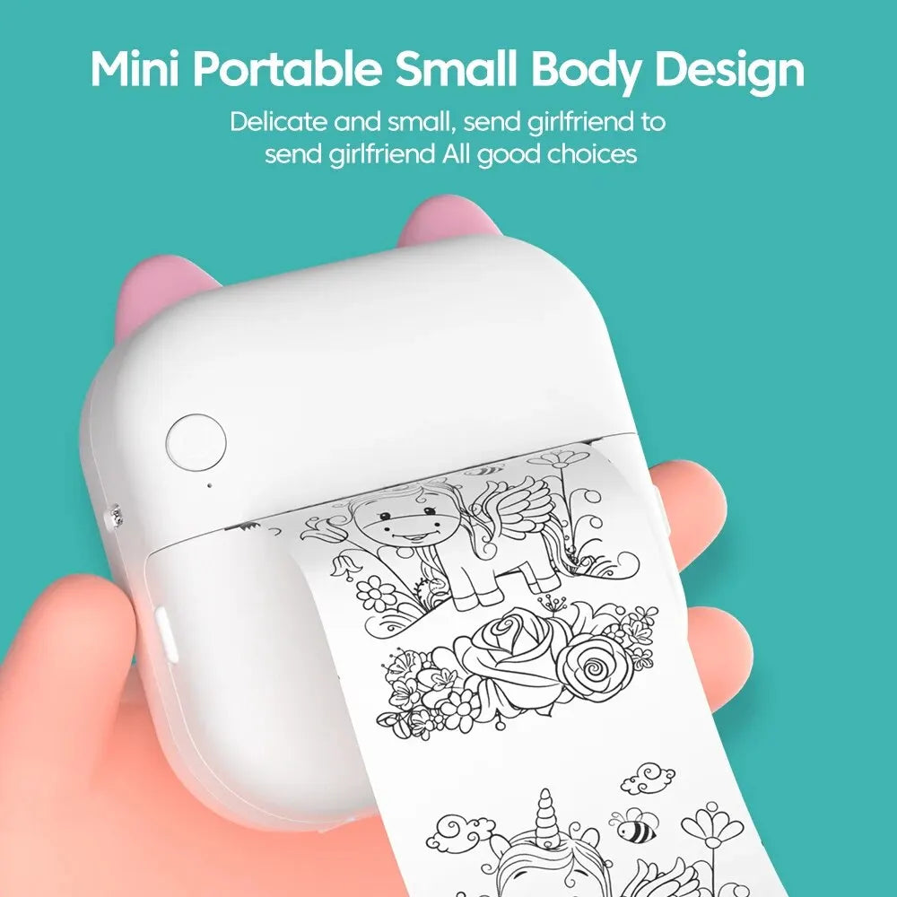 Portable Mini Thermal Photo Printer Cordless Label Printer Rechargeable Design Compact for Text Photos and Symbols for Printing