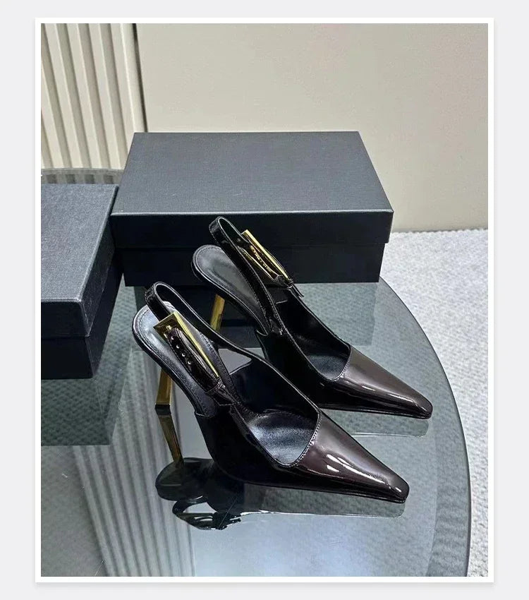 New Autumn 2024 Square Toe Slim Heel Retro Toe Women's Shoes with Patent Leather High-heeled Sandals