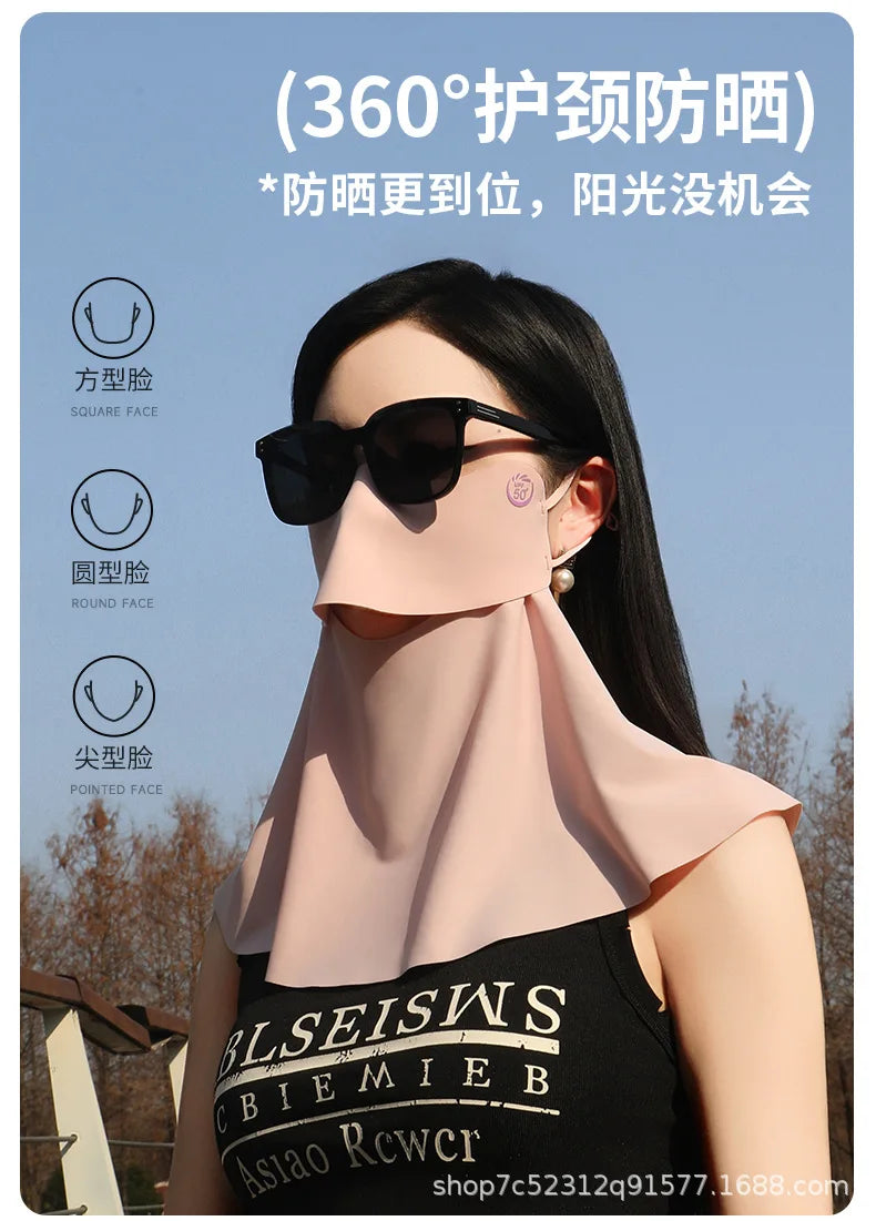1PC 3D Ice Silk UPF50+ UV Protection Face Mask for Women Autumn Outdoor Cycling Hiking 360° Face Neck Cover Cool Balaclava Scarf