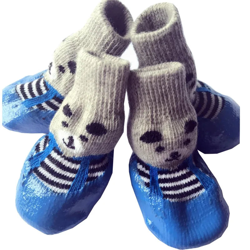 4pcs/lot Winter Warm Dog Socks Anti-Slip Rain Snow Boots Waterproof Puppy Chihuahua Dogs Shoes Booties for Small Large Dogs