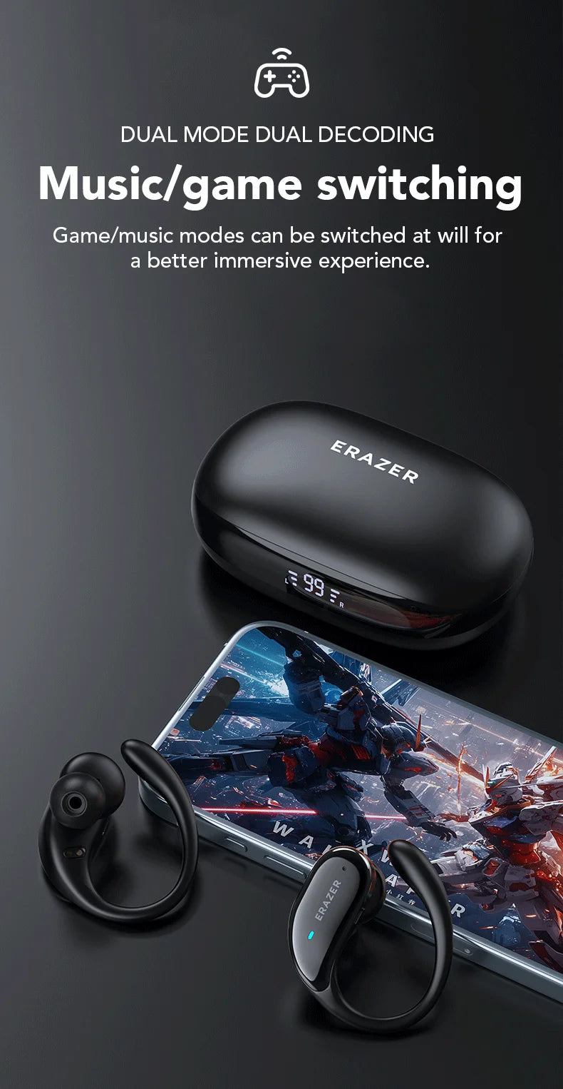 ERAZER XT80pro TWS AI Bluetooth Earphones Sports Wireless Headphones Touch Control Earhooks Headsets Active Noise Cancellation