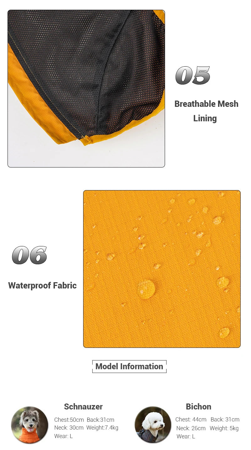 Waterproof Dog Rain Jacket with Harness Safety Reflective Dog Raincoat for Small Dogs Pet Outdoor Jackets for Jungle Camping