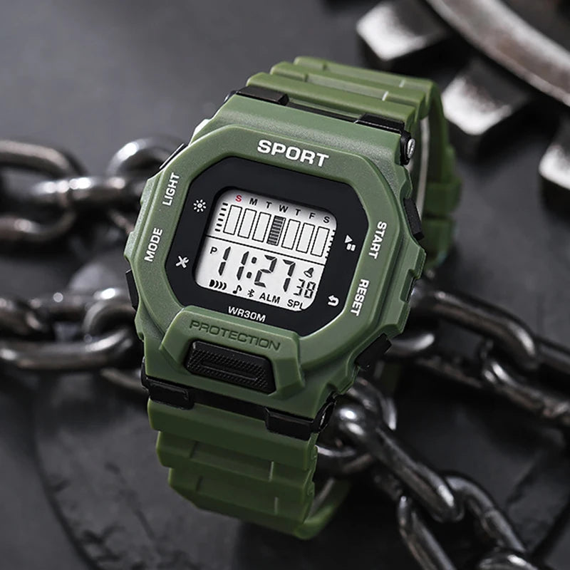 YIKAZE Men's Sports Watch Waterproof LED Digital Watches Student Outdoor Adventure Trend Multifunctional Electronic Watch Gift