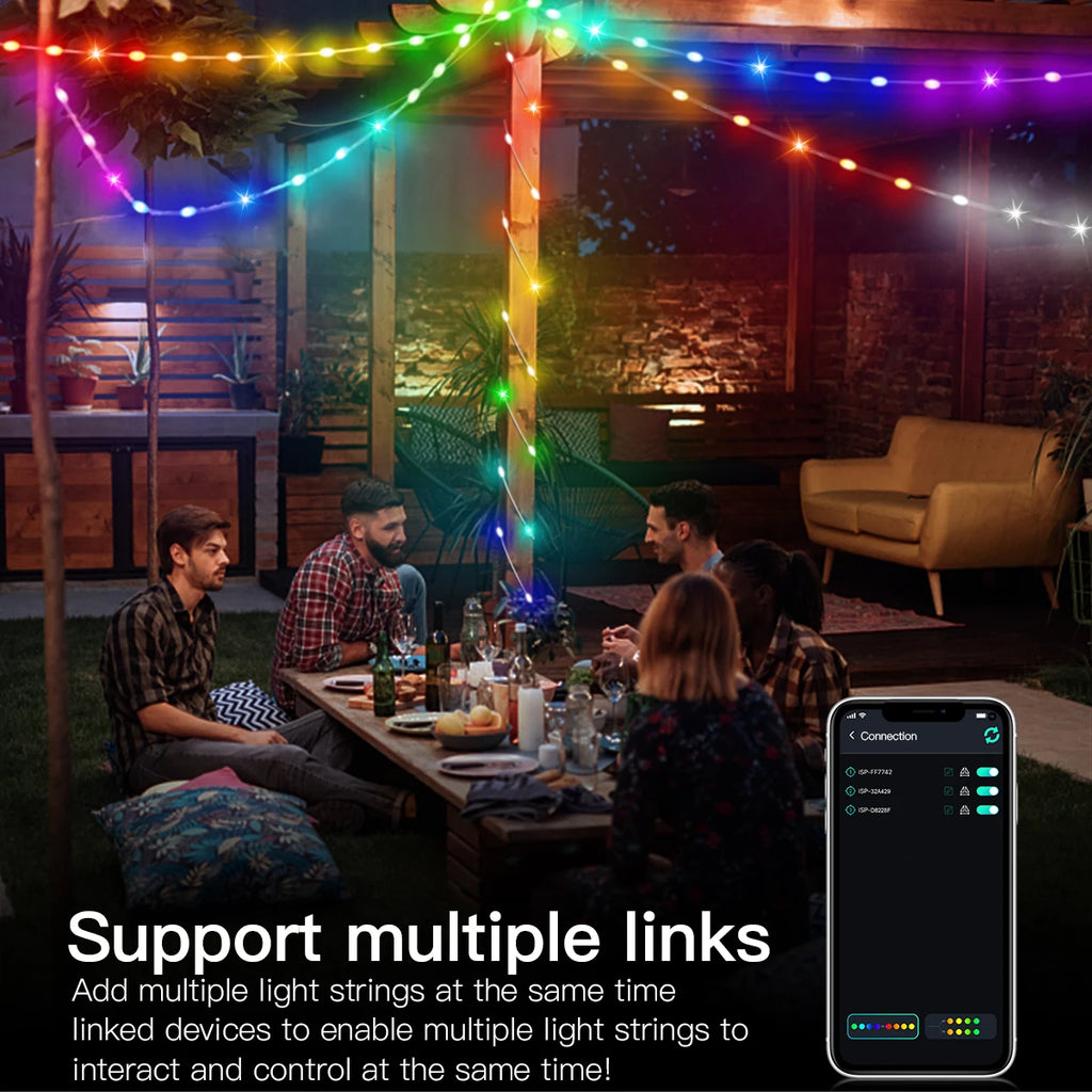 40M Led String RGBIC Light IP65 Bluetooth Music Lamp String Fairy Lights Smart Outdoor Festoon Party Leather Line Holiday Lighti