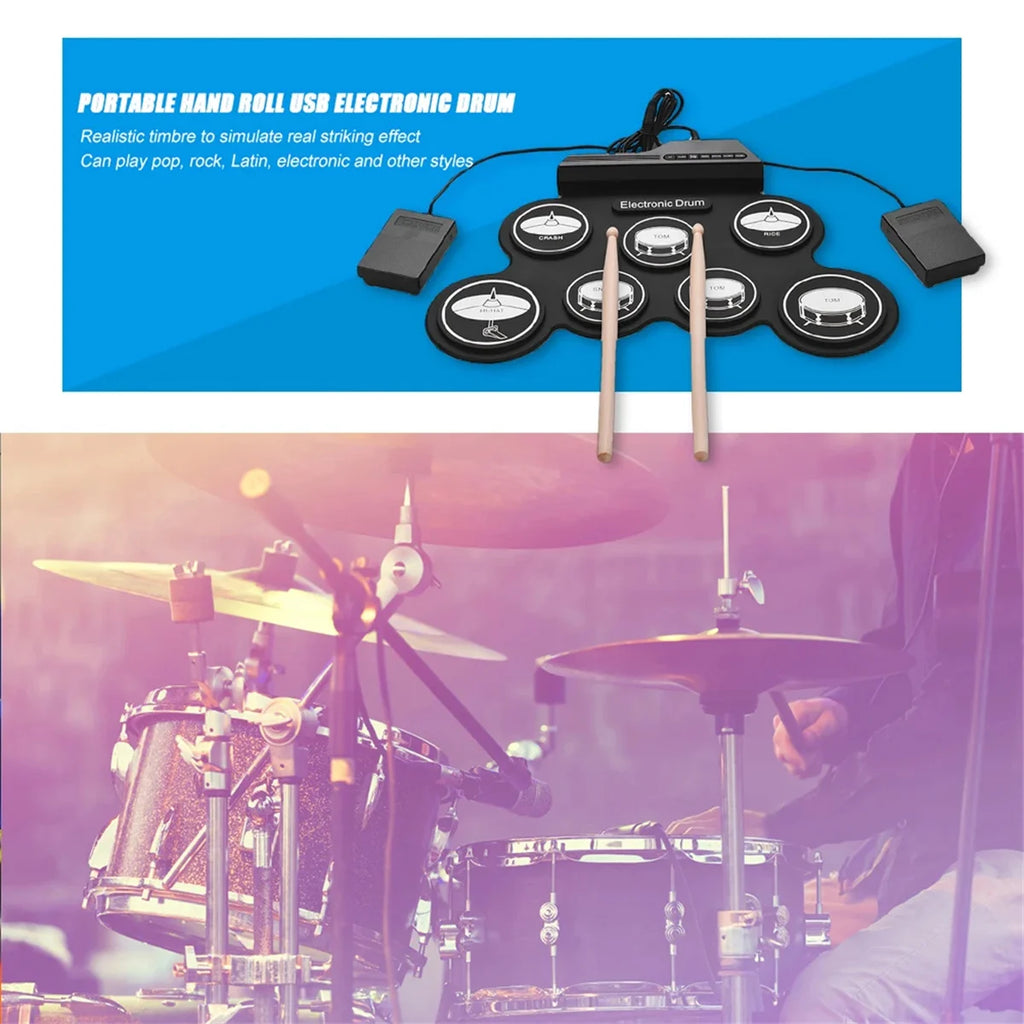 2022New Folding Silicone Hand Roll USB Electronic Drum Portable Practice Drums Pad Kit With Drumsticks Sustain Pedal