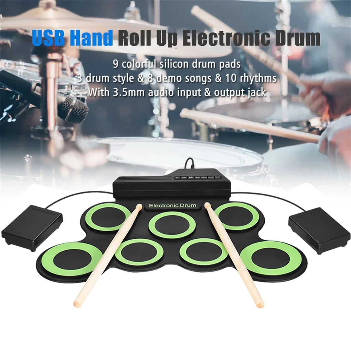 2022New Folding Silicone Hand Roll USB Electronic Drum Portable Practice Drums Pad Kit With Drumsticks Sustain Pedal