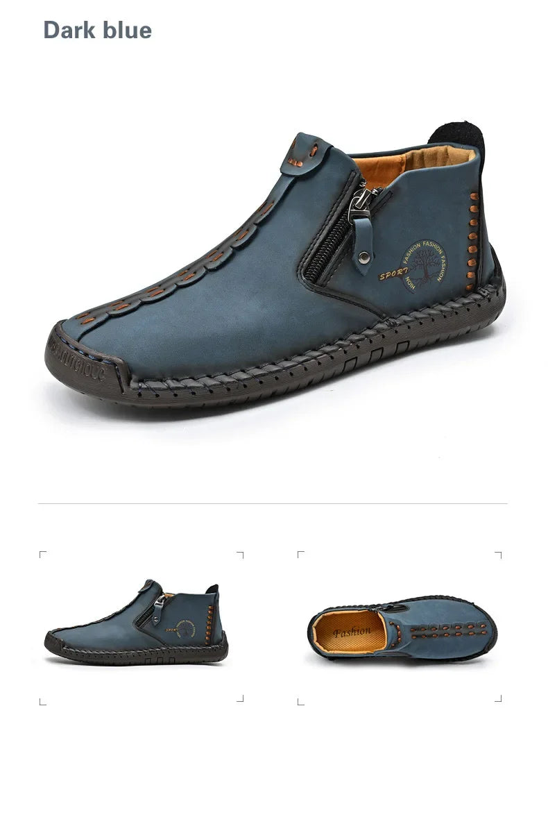 Men Boots Handmade Casual Ankle Boats for Man Male Hombres Walking Shoe Breathable Hombres Leather Wide Upright Zipper Shoes