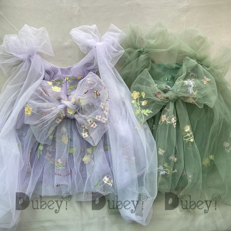 2026 Baby Embroidery Dress Girl Summer Dress Floral Bows Sleeveless Ballarina Dance Performance Dress Girls Tutus Clothes