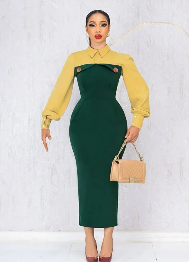 Fashion Women Long Sleeve Turn-down Collar Shirt Maxi Dress 2025 African OL Work Night Club Party Street Long Dresses