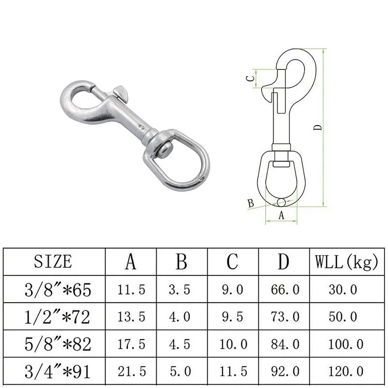 10 Pieces Stainless Steel 316 Oval Single End Swivel Eye Bolt Snap Hook 65mm 72mm For Dog Leash Sucba Diving