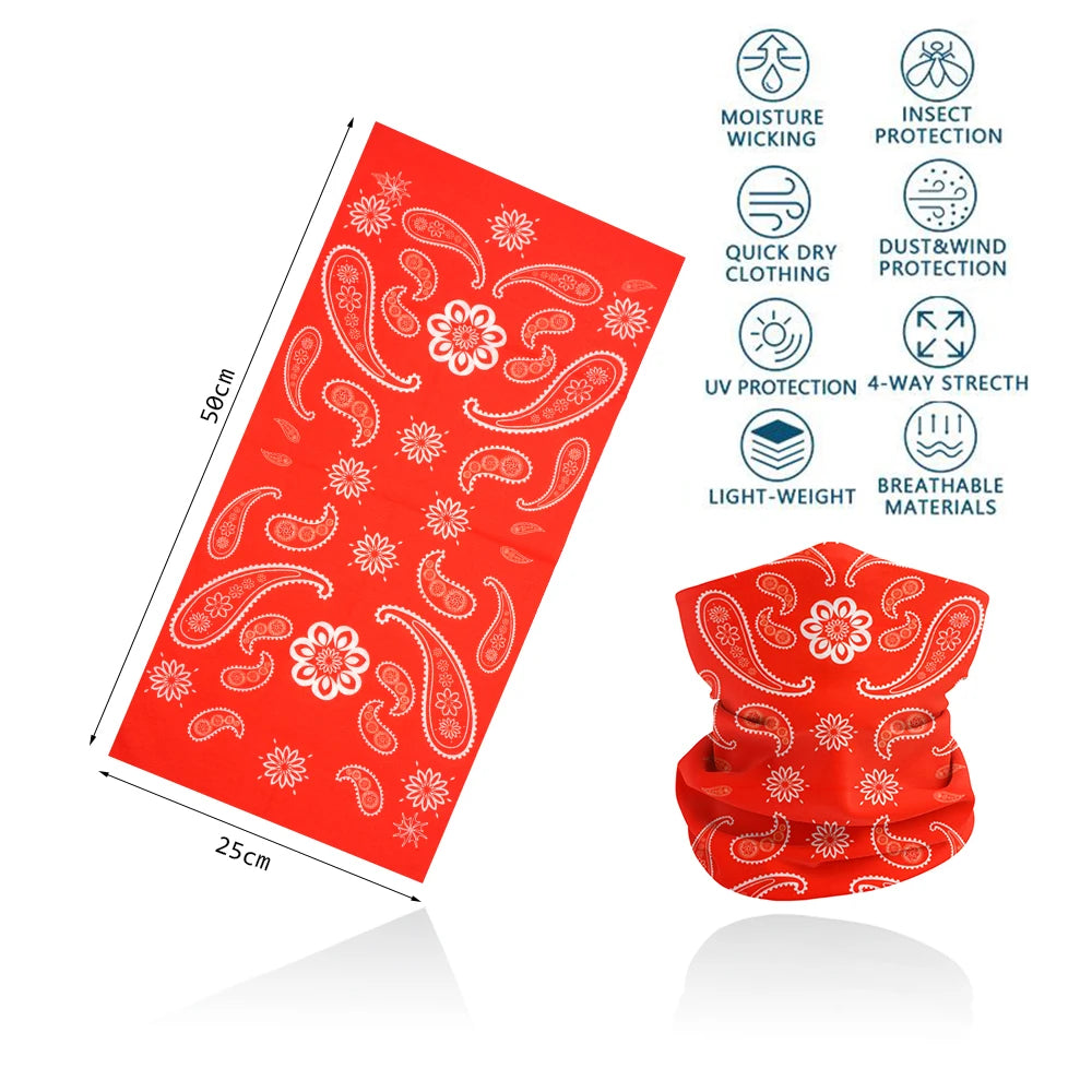 Red Bandana Face Mask Cycing Hiking Running Yoga Hair Bandannas Headband for Women Men Cooling Neck Gaiter Covering Balaclava