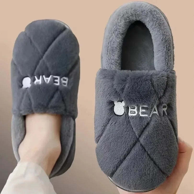 Winter Home Slipper Men Cartoon Bear Fuzzy Warm Plush Indoor Floor Male House Room Shoes Footwear Furry Non Slip Large Size 2025