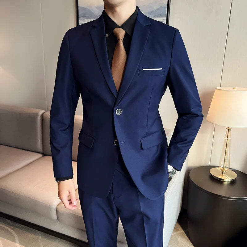 High quality fashion business casual (suit + vest + trousers) British style European and American wedding dress three-piece set