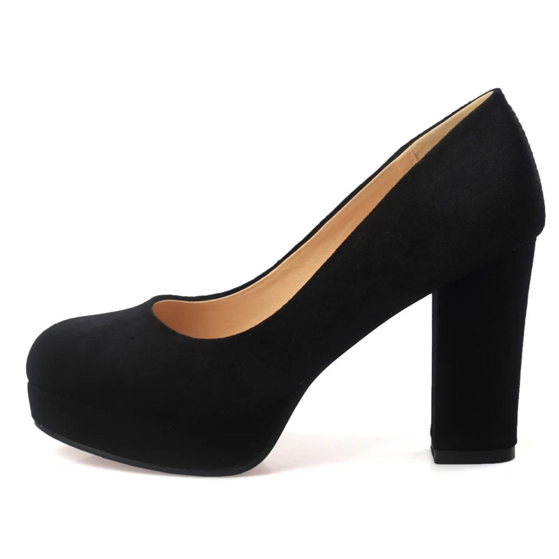 Elegant Women's High Heels Shoes Platform 2025 Fashion Flock Black Blue Red Heeled Party Wedding Shoes Female Velvet Dress Pumps