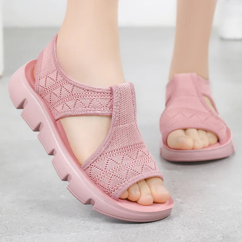 Summer 2026 Women's Breathable Sandals Thick Soled Casual Women's Shoes Half Slippers Mesh Flat Sandals Clearance Treatment