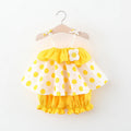 New Two-Piece Halter Strawberry Print Polka Dot Bloomers For Baby Girls Casual Summer Two-Piece Sweet Princess Dress