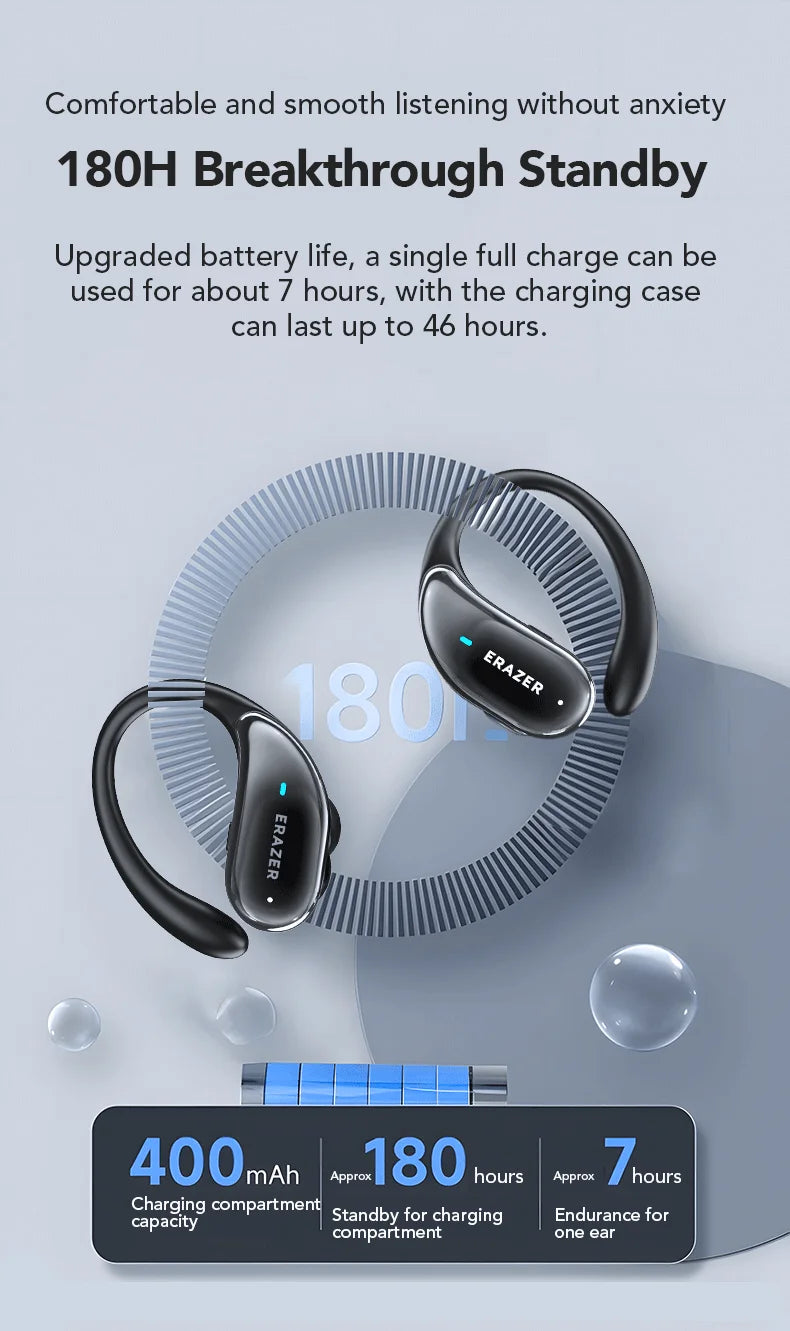 ERAZER XT80pro TWS AI Bluetooth Earphones Sports Wireless Headphones Touch Control Earhooks Headsets Active Noise Cancellation