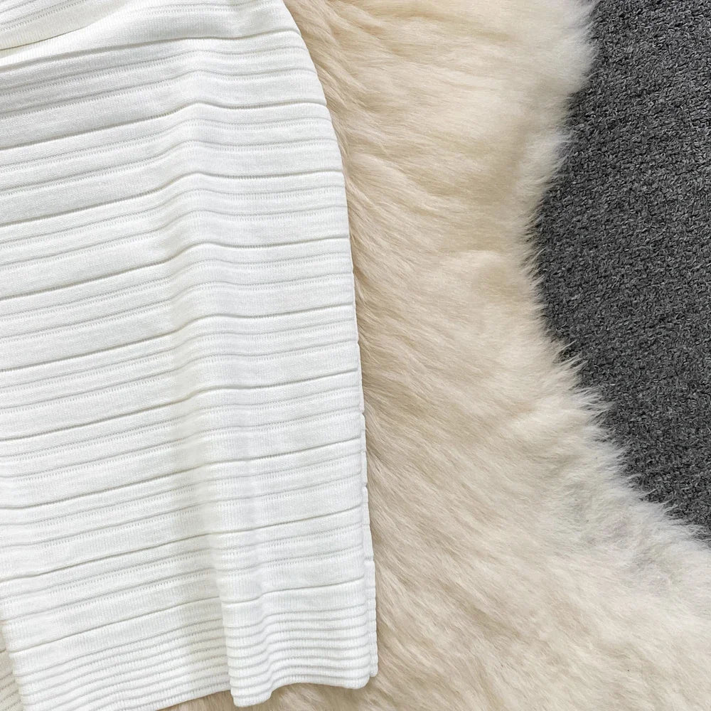 White/Black Sexy Summer Knit Strap Dress Women Tank V Neck Elatic Waist Bodycon Sundress Female Beach  Midi Dress