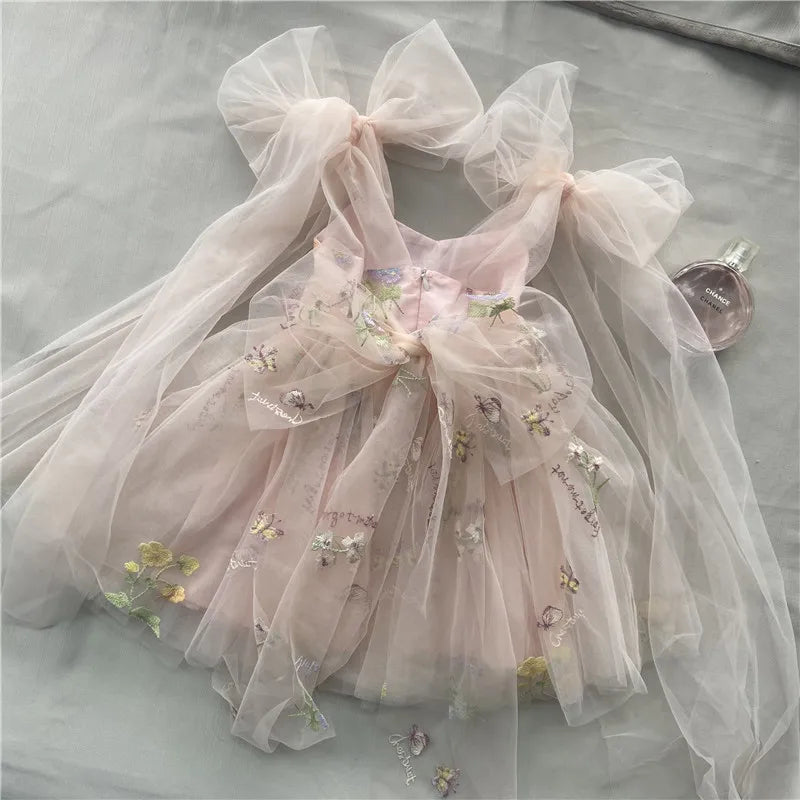 2026 Baby Embroidery Dress Girl Summer Dress Floral Bows Sleeveless Ballarina Dance Performance Dress Girls Tutus Clothes