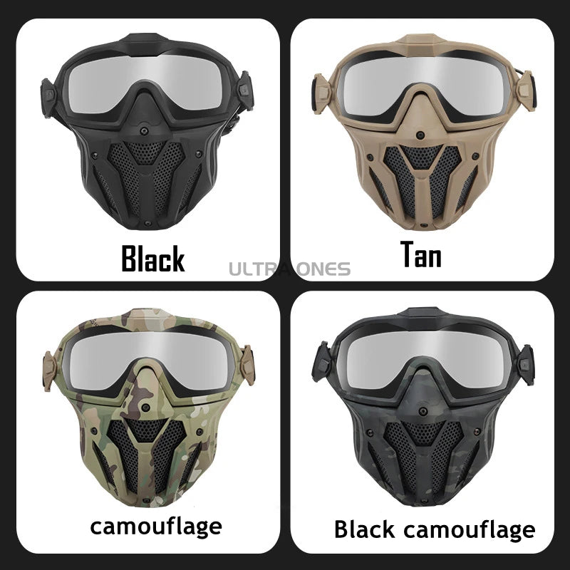 Tactical Full Face Mask Anti-fog Fan Shooting Safety Protective Equipment Hunting Airsoft Paintball Detachable Goggles Masks Set