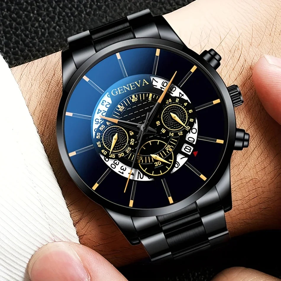 3pcs/1pcs men's fashionable quartz watch set, stainless steel strap, circular dial, date function, electronic drive,