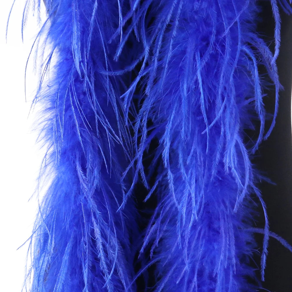 2M Royal blue Natural Ostrich Long Feathers Boa Decoration for Party Wedding Dress Shawl Clothes Sewing Accessories Crafts Plume