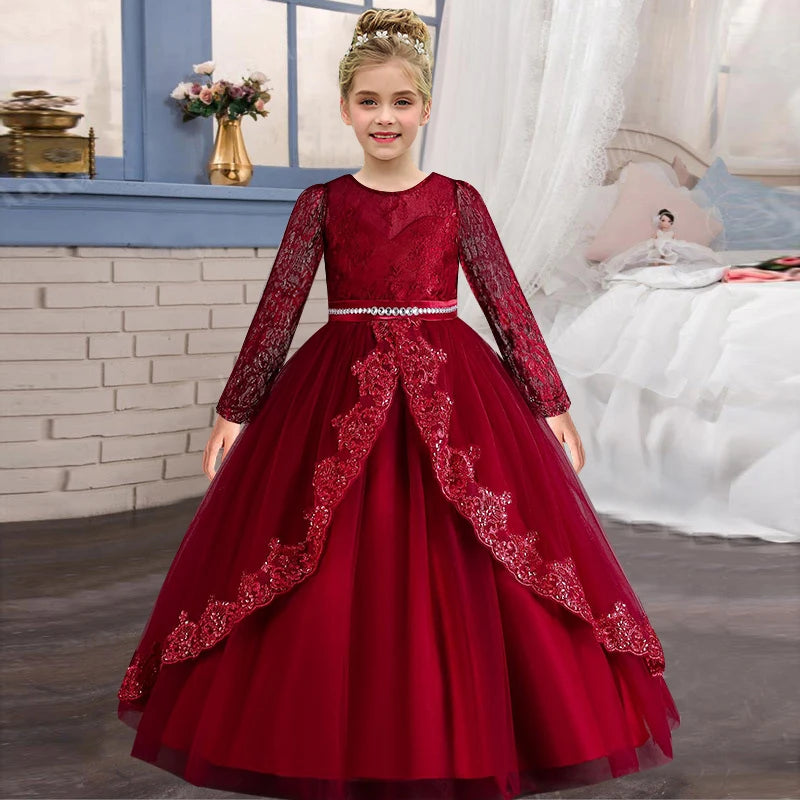 Girls' Long sleeved Princess Dress 4-12 Years Old Sequin Embroidered Bunny Dress Banquet Gorgeous High end Evening Dress