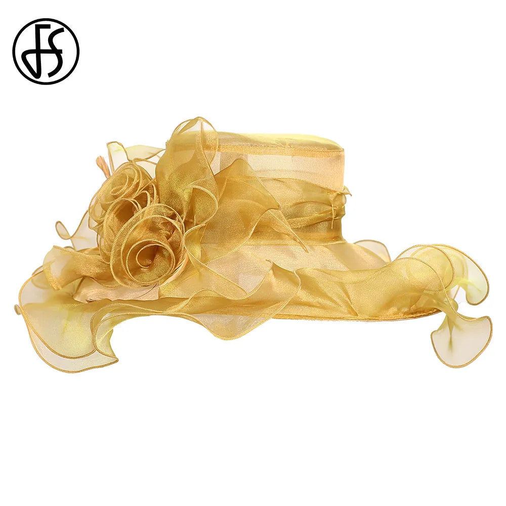 FS Wide Brim Kentucky Derby Hats Fascinators For Women With Veil Flower Organza Wedding Church Cocktail Tea Party Dress Cap 2025