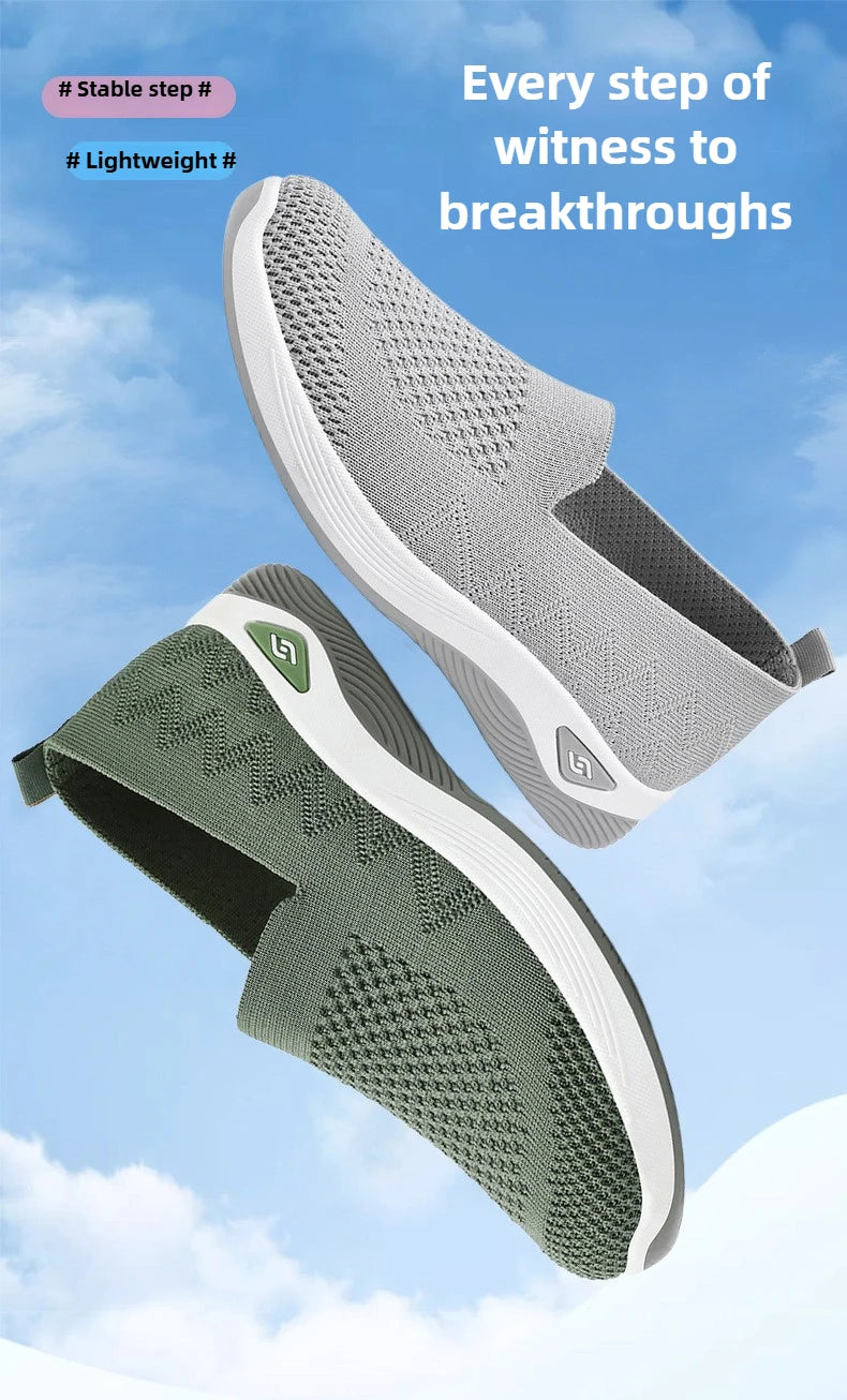Women's Solid Color Breathable Sneakers, Soft Sole Lightweight Slip On Walking Shoes, Low-top Knitted Casual Shoes