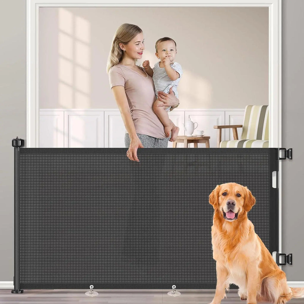 Retractable Pet Gate Childproof Net Indoor Mesh Fence for Dogs Kitten No-Drill Cat Baffle for Hallway Stairway Balcony Yard Door