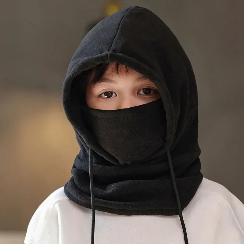 Warm Fleece for Children Boy Girl Winter Face Mask Neck Warmer Hooded Cap Windproof Thermal Head Cover Beanies Bandana