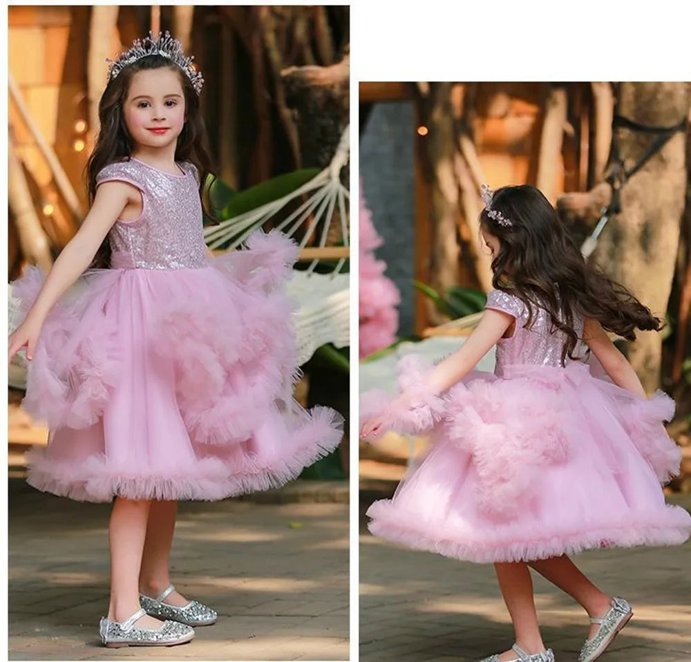 Flower Girl Dress Birthday Ball Gown Puffy For Wedding Tulle Appliques Beading Party Pageant First Communion Gown Gift