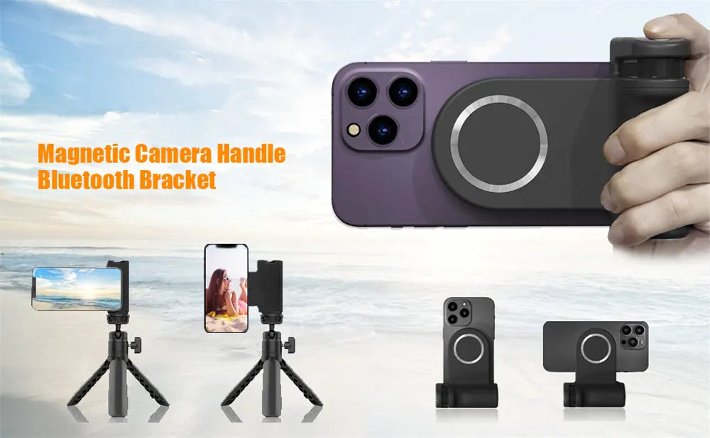 Magnetic CapGrip Magsafe Phone Grip Camera Phone Holder Handheld Selfie Booster w Bluetooth Remote 1/4 Screw for iPhone Android