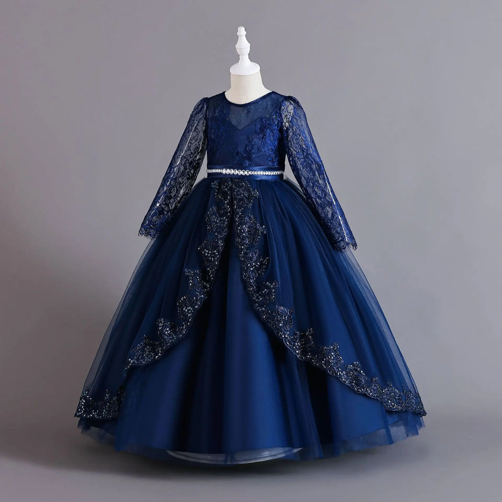 Girls' Long sleeved Princess Dress 4-12 Years Old Sequin Embroidered Bunny Dress Banquet Gorgeous High end Evening Dress