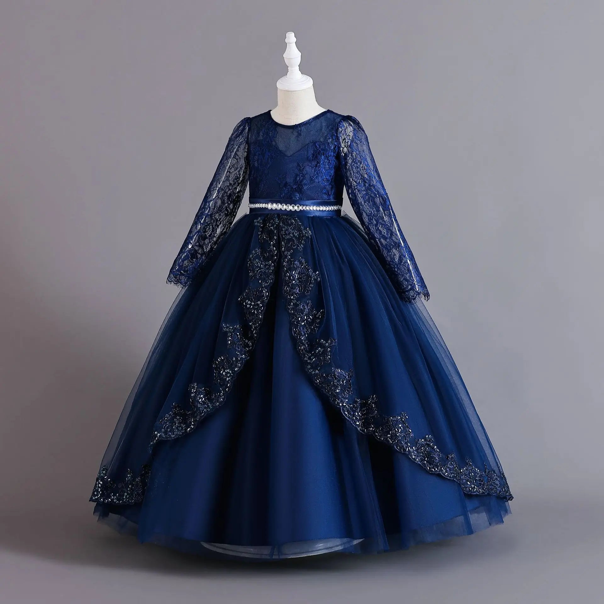 Girls' Long sleeved Princess Dress 4-12 Years Old Sequin Embroidered Bunny Dress Banquet Gorgeous High end Evening Dress