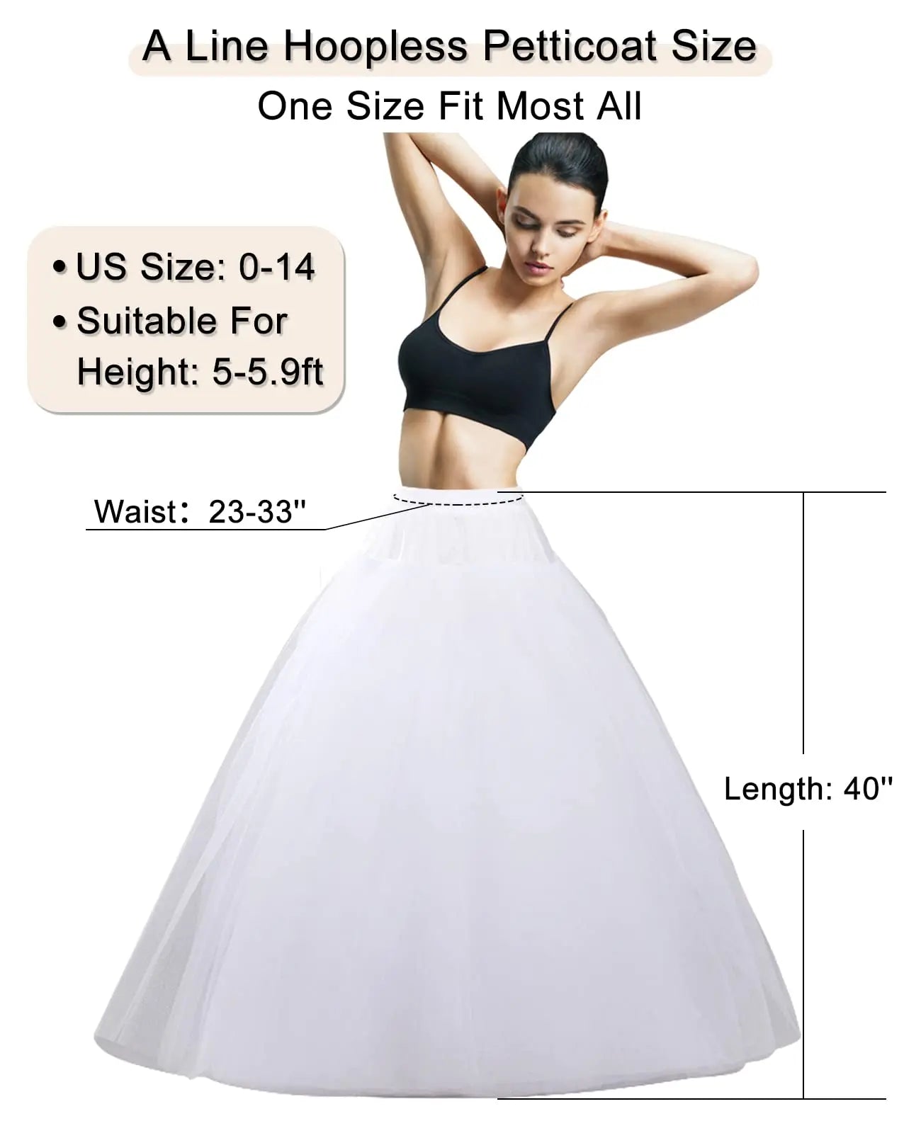 Hoopless Petticoat Crinoline Underskirt Skirt 6 Layers Floor Length Ball Gown Petticoat Underskirt Slip for Wedding Dress