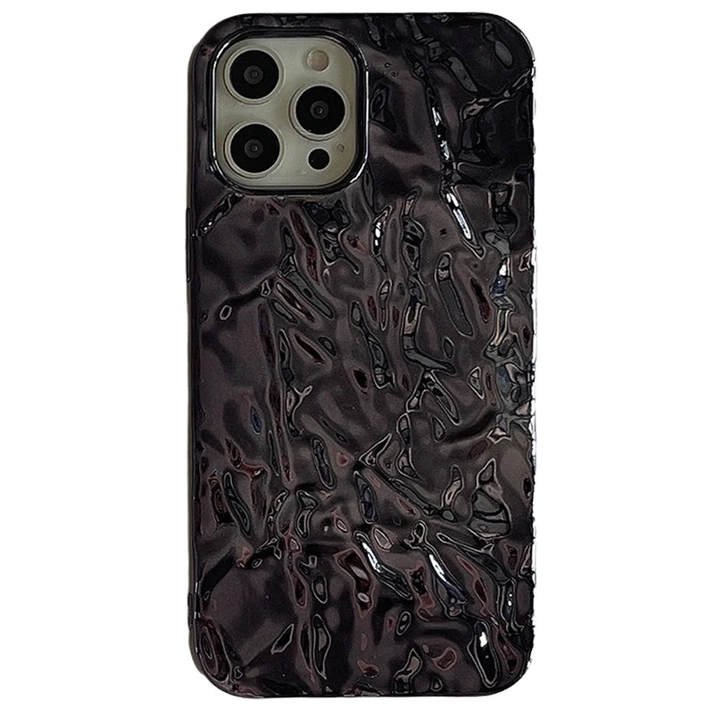 Plating Metal Color Silver Tin Foil Pleats Case For iPhone 14 13 12 11 15 16 17 Pro Max Air Mini XS XR Plus Silicone Phone Case