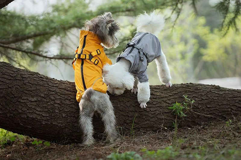 Waterproof Dog Rain Jacket with Harness Safety Reflective Dog Raincoat for Small Dogs Pet Outdoor Jackets for Jungle Camping