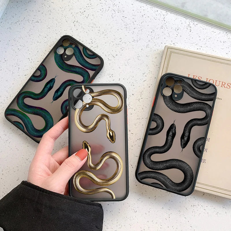 Luxurious Black Gold Snake Phone Case for IPhone 17 16 Plus 15 14 13 12 11 Pro Max Mini X XR Unique Dragon Shockproof Back Cover
