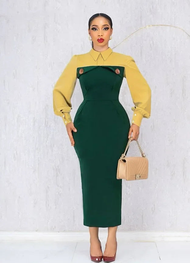 Fashion Women Long Sleeve Turn-down Collar Shirt Maxi Dress 2025 African OL Work Night Club Party Street Long Dresses