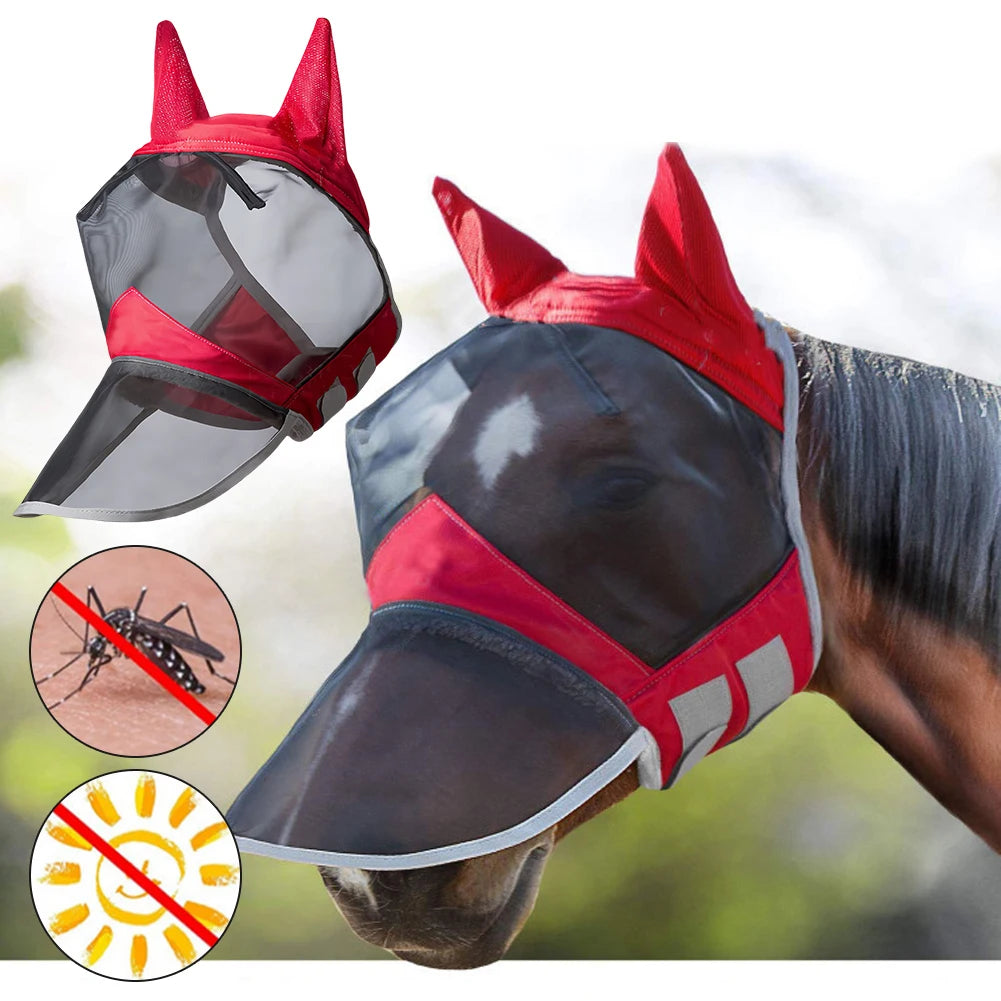 Anti-Mosquito Horse Full Face Protection Anti-Worms Mesh Mask with Nasal Cover Horse Face Mask Horse Riding Equestrian Equipment