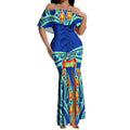 Pacific Island Art Women's Dresses Polynesia Hawaii Retro Style Off Shoulder Split Mermaid Dress