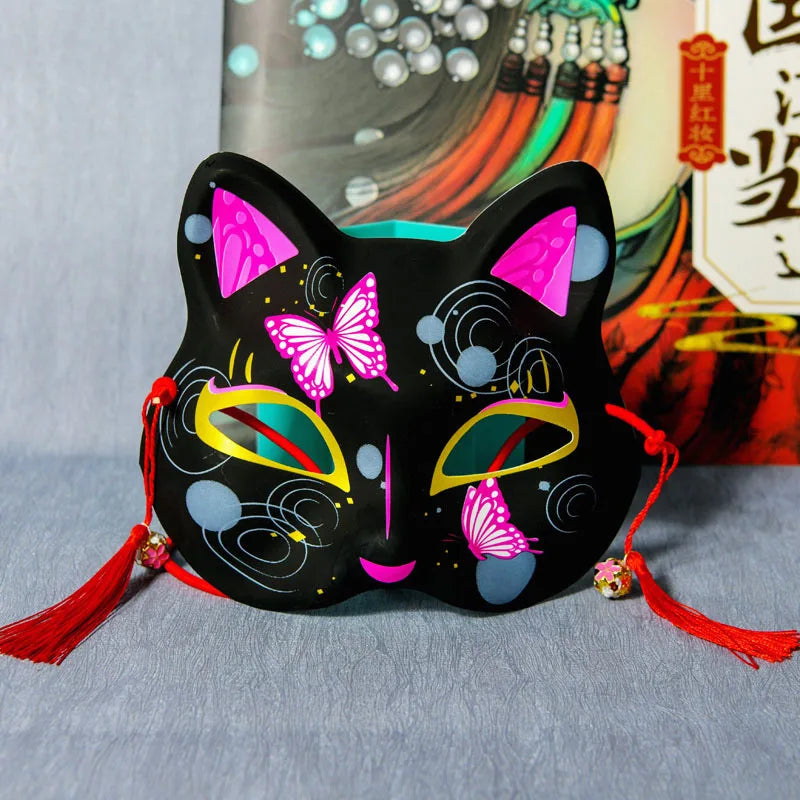 Black Style Cat Face Mask Japanese Half Face Cat Full Face Anime Fox Yin Yang Master Mask for Bar Masquerade Party Cosplay Gift