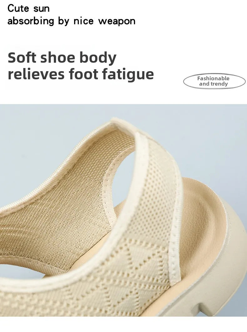 Summer 2026 Women's Breathable Sandals Thick Soled Casual Women's Shoes Half Slippers Mesh Flat Sandals Clearance Treatment