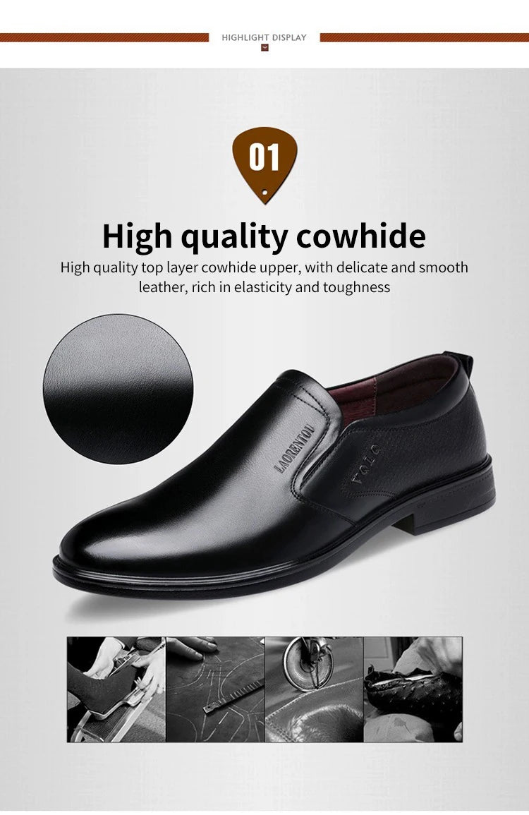 LAORENTOU genuine leather casual shoes, men's cowhide breathable soft sole, versatile business leather shoes