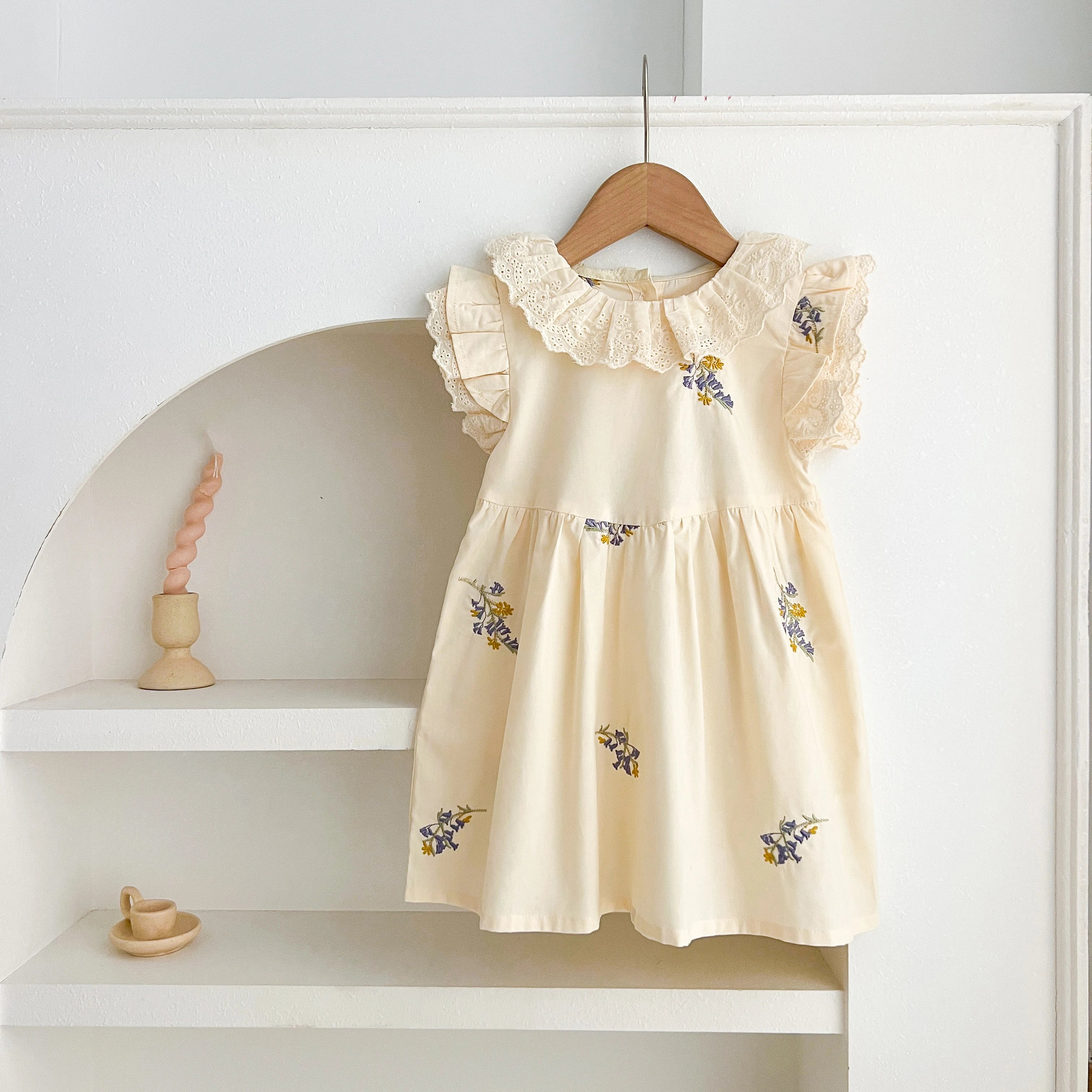 1-6Yrs Summer Girls Dress Baby Clothes Fashion Smocking Stitch Girls Dress Puff Sleeve Floral Cotton Baby Girls Princess Dresses
