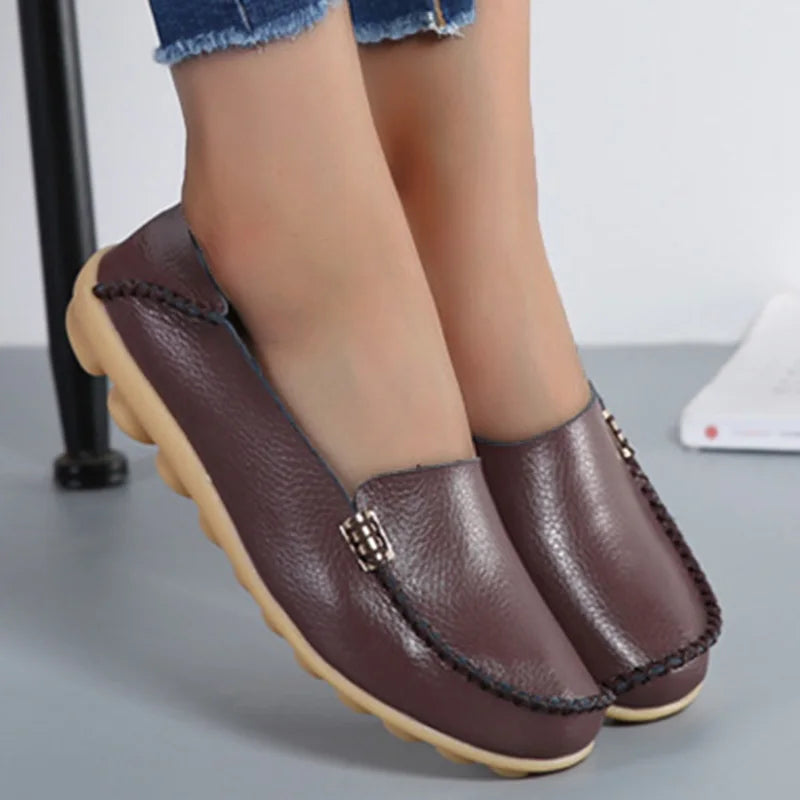 Women Flats Genuine Leather Casual Shoes Woman Moccasins Women's Loafers Nurse Shoe Slip On Shoes Women Plus Size Ballerinas