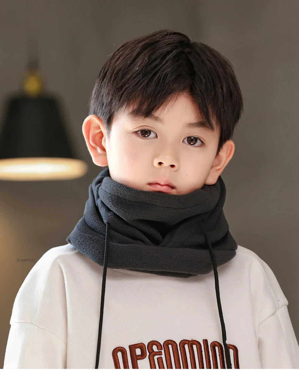 Warm Fleece for Children Boy Girl Winter Face Mask Neck Warmer Hooded Cap Windproof Thermal Head Cover Beanies Bandana